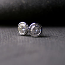 Load image into Gallery viewer, 5mm bezel set Moissanite stud earrings in sterling silver
