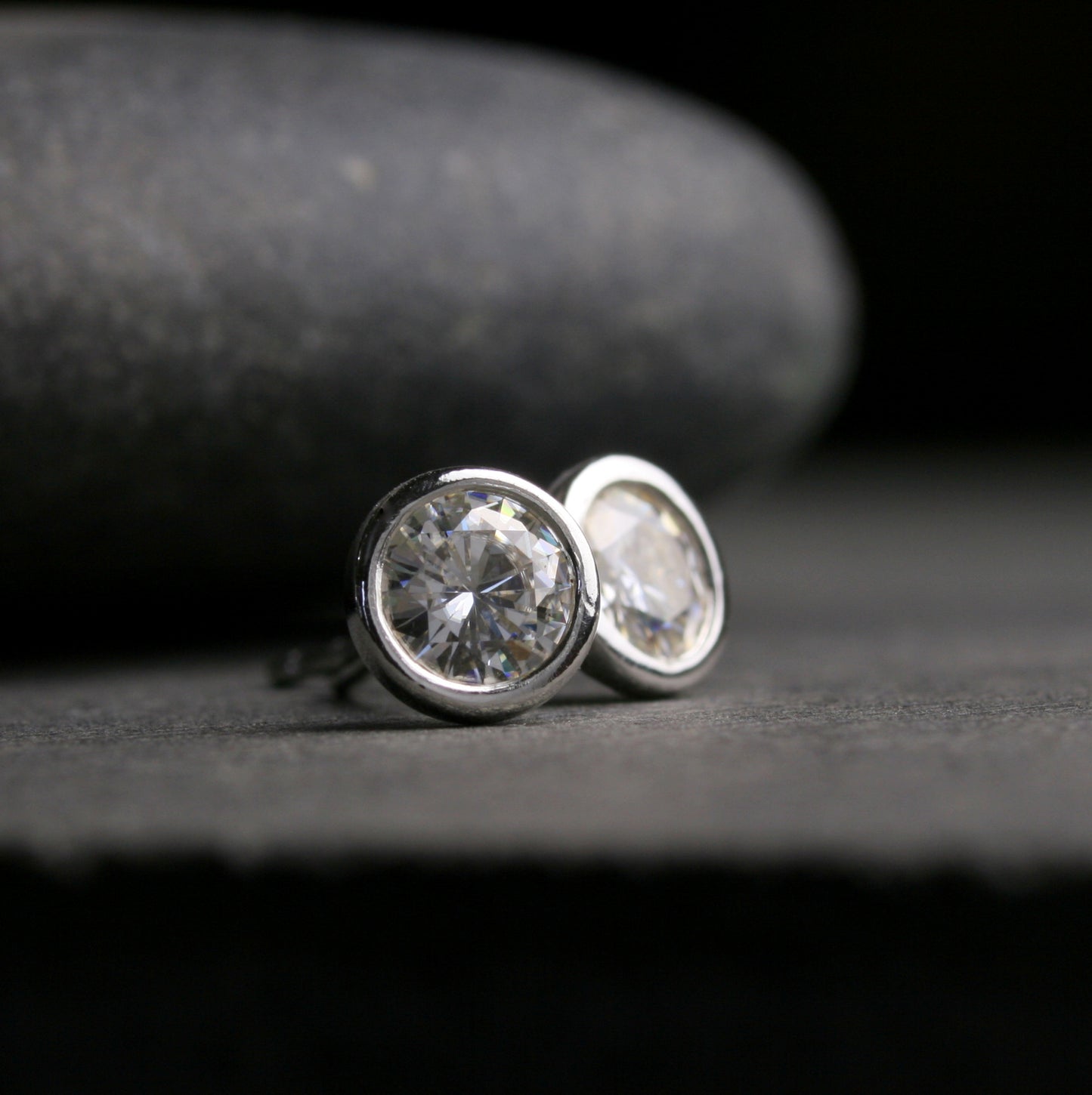 5mm bezel set Moissanite stud earrings in sterling silver