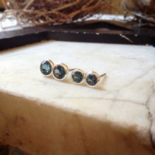 Load image into Gallery viewer, 4mm and 5mm London blue topaz studs together showing size difference

