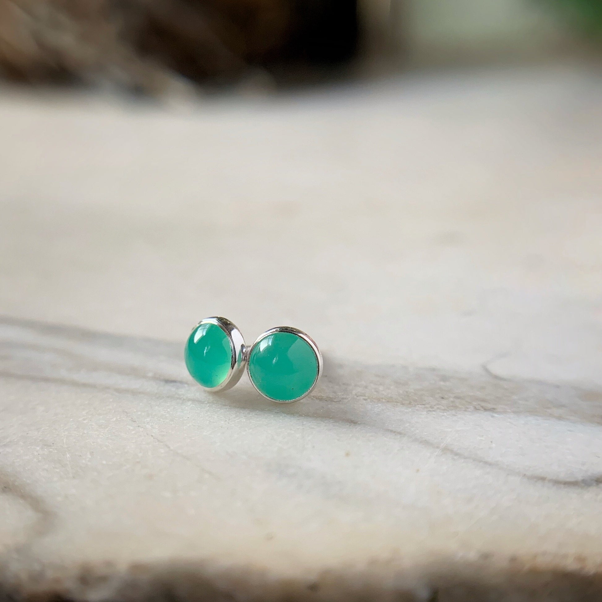 chrysoprase earrings bezel set in sterling silver