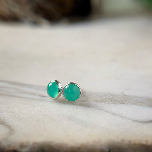 chrysoprase earrings bezel set in sterling silver