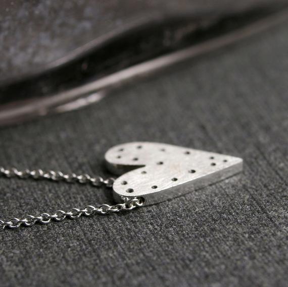 Sterling silver tiny dot heart pendant