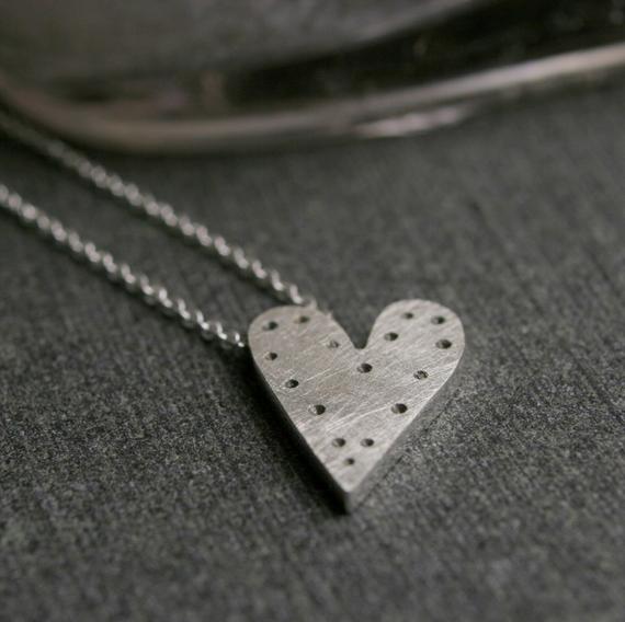 Sterling silver tiny dot heart pendant