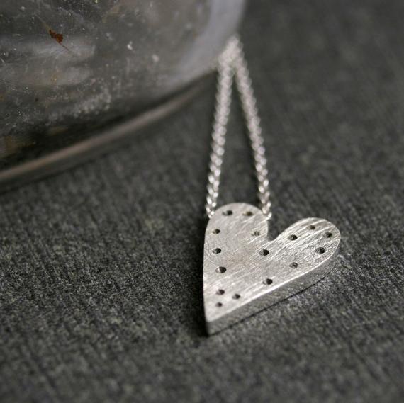 Sterling silver tiny dot heart pendant