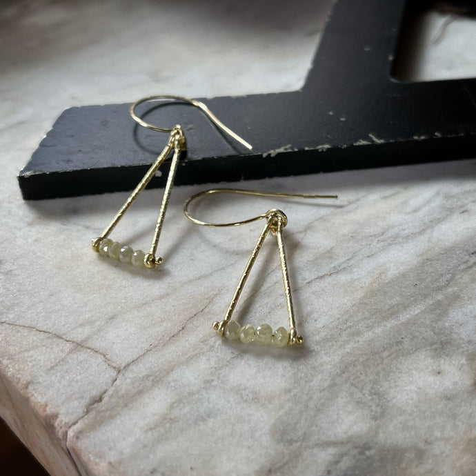 18k yellow gold earrings featuring yellow diamond roundel beads. 