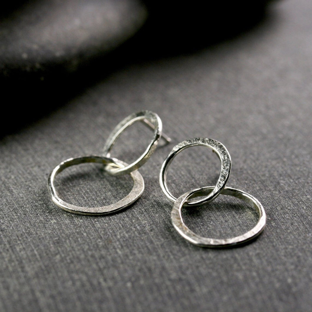 Sterling silver hammered double hoop earrings