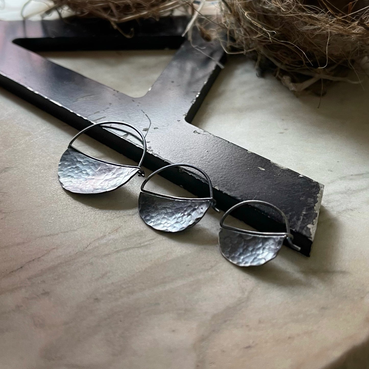 Sterling silver hammered blade hoops three sizes