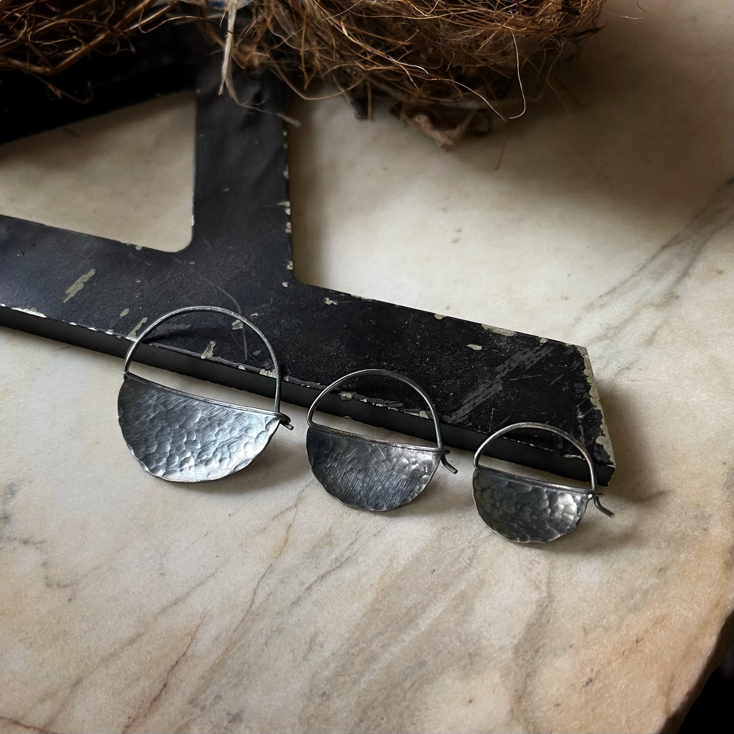 Sterling silver hammered blade hoops three sizes