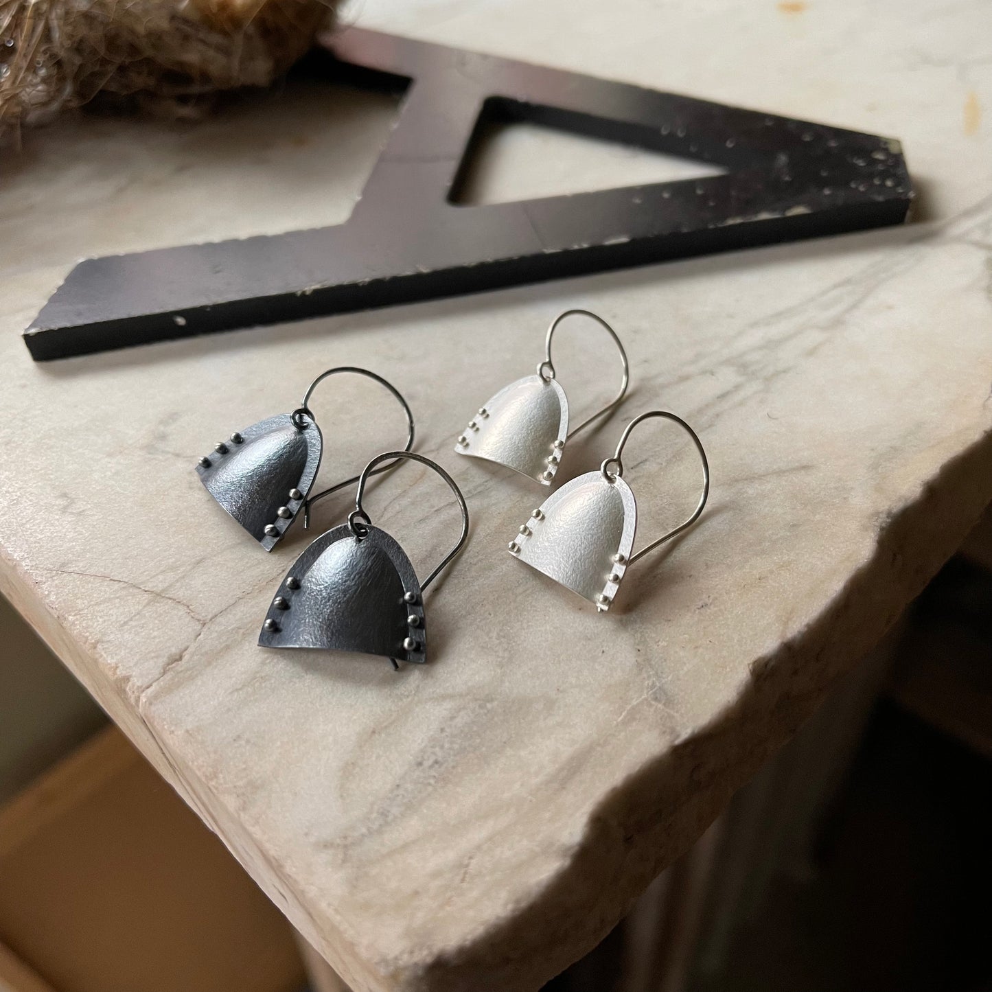 Sterling silver industrial modern drop earrings with many pins