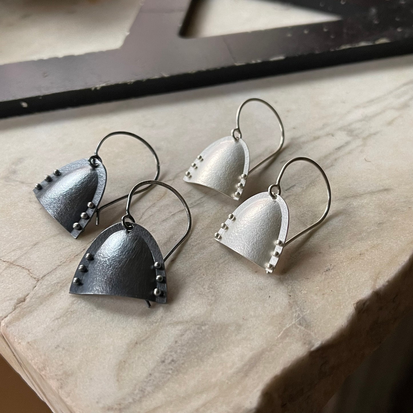 Sterling silver industrial modern drop earrings with many pins