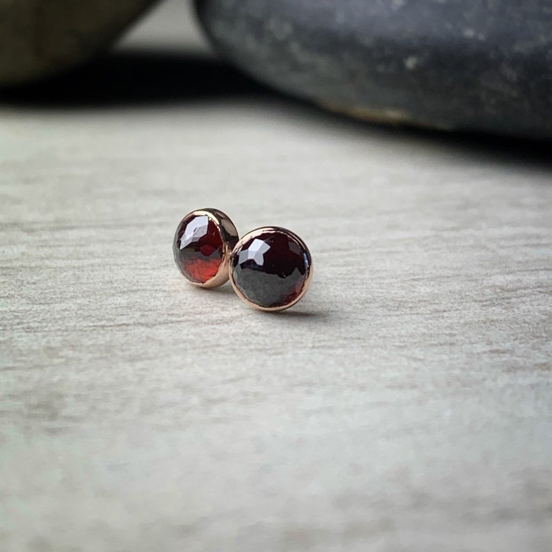 5mm micro faceted garnet bezel set garnet stud earrings