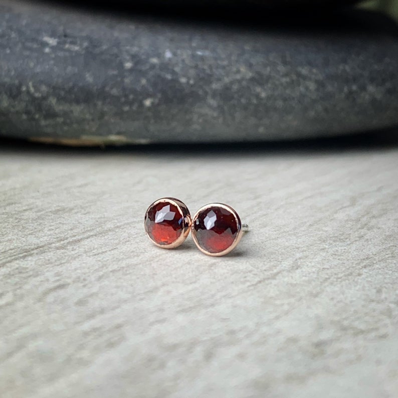 5mm micro faceted garnet bezel set garnet stud earrings5mm micro faceted garnet bezel set garnet stud earrings