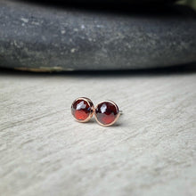 Load image into Gallery viewer, 5mm micro faceted garnet bezel set garnet stud earrings5mm micro faceted garnet bezel set garnet stud earrings
