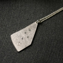 Load image into Gallery viewer, triangular shaped silver pendant with stamped initials
