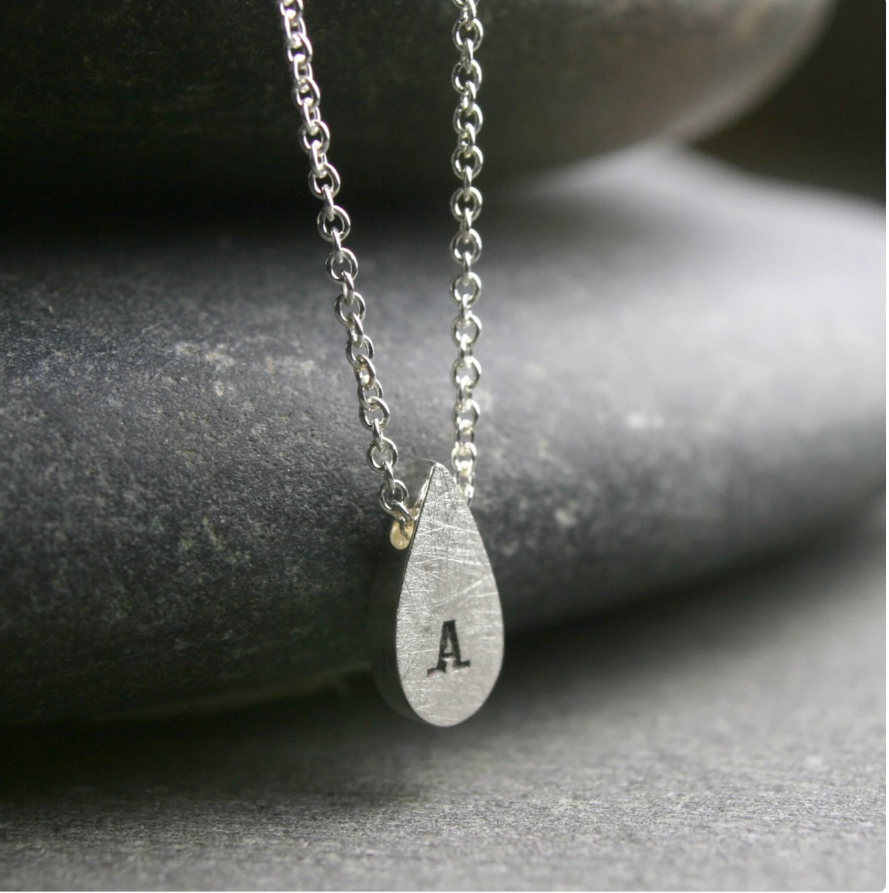 Tiny teardrop initial pendant