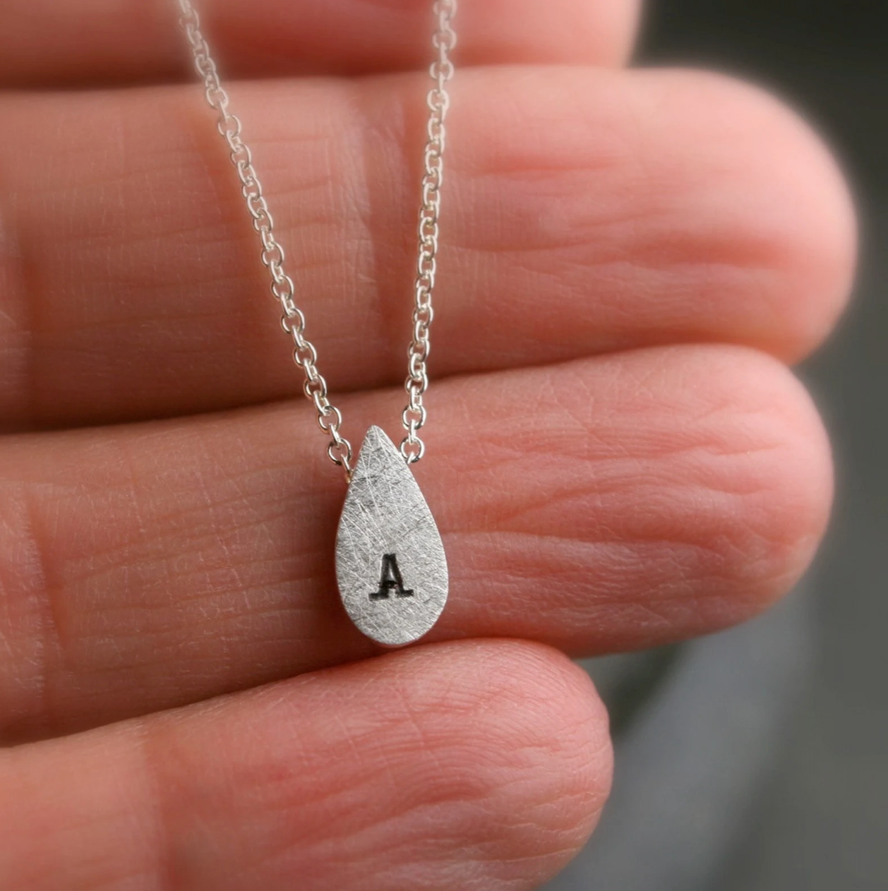 Tiny teardrop initial pendant