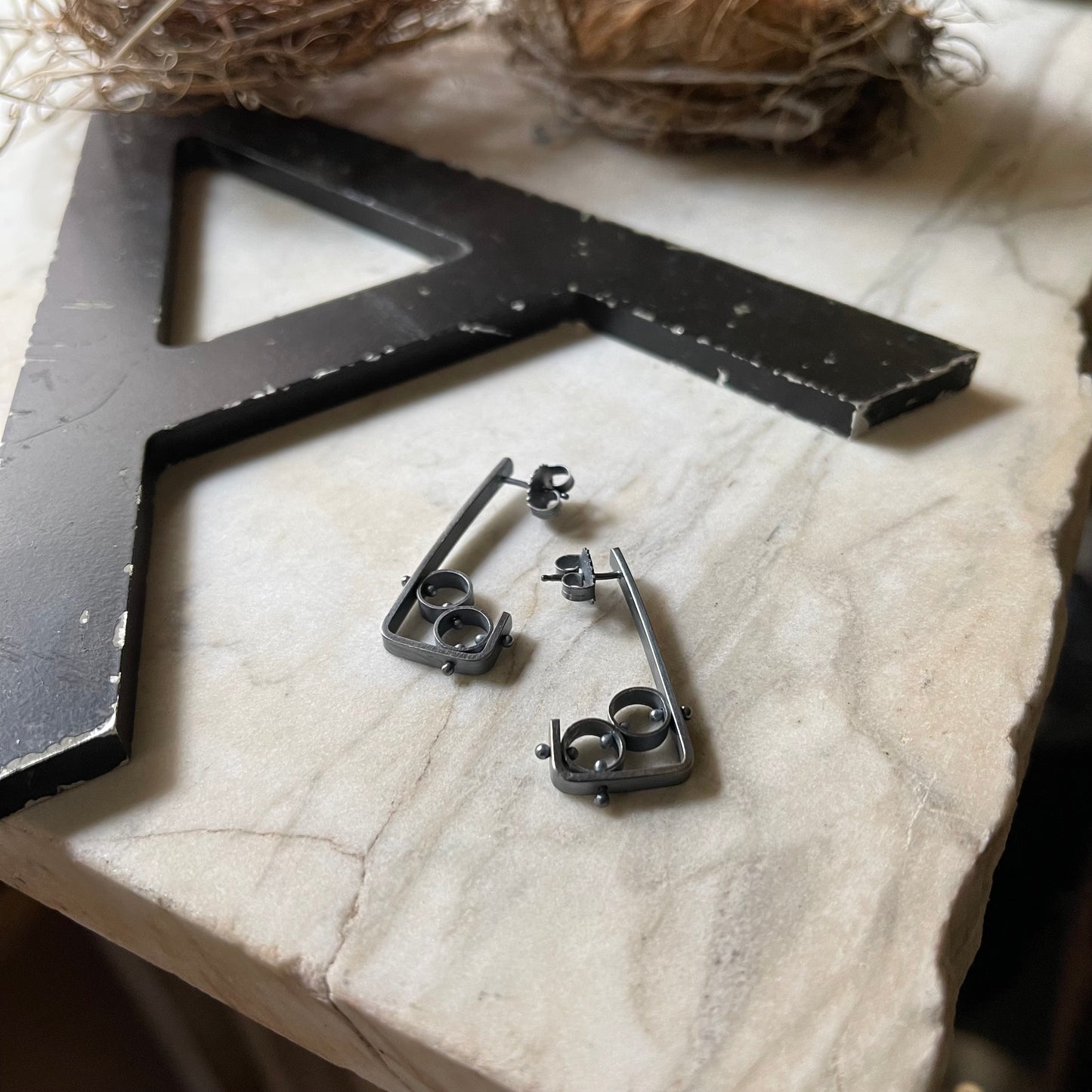 Small square two cell modern earrings