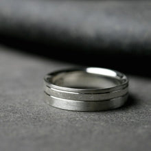Load image into Gallery viewer, 6mm sterling silver band with offset textured stripe

