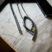 Load image into Gallery viewer, Oxidized silver and 18k yellow gold riveted modern pendant
