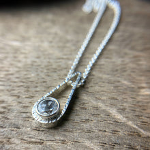 Load image into Gallery viewer, 6mm bezel set white topaz in a textured teardrop pendant
